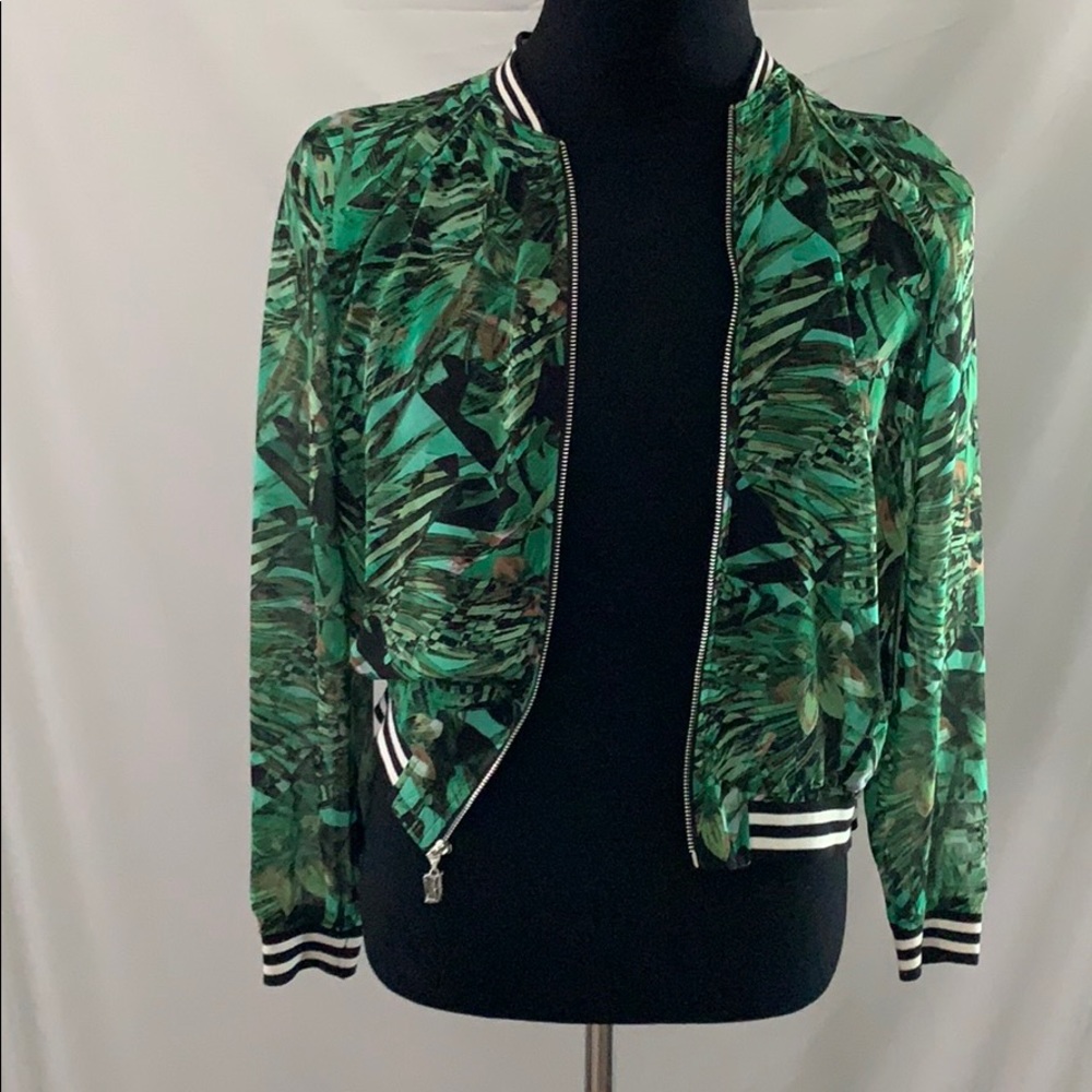 Juicy Couture Green Tropical Chiffon Bomber Jacket